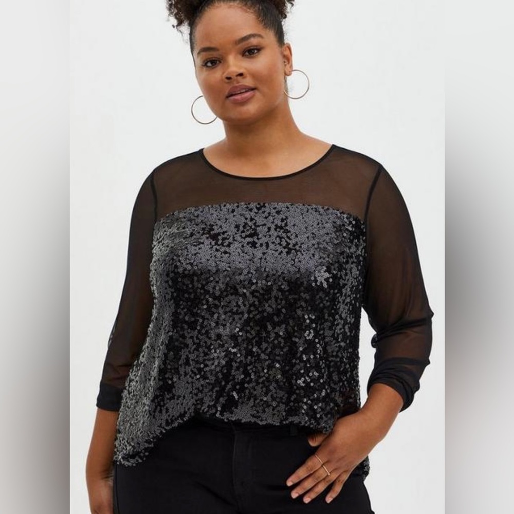 NWT TORRID Black Mesh And Sequin Top~ 3X